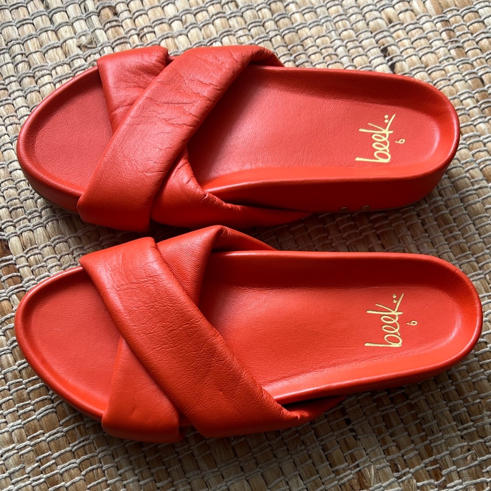 Beek Rhea Platform Leather Tangerine Women's Slide Sandals 6